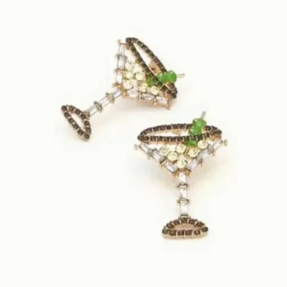 ❤️FREE Martini Alcohol Rhinestone Olive Fruit Drink Tequila Vodka Art Earrings